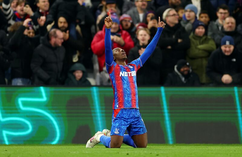 Eberechi Eze celebrates scoring Crystal Palace's second goal against Crystal Palace at Selhurst Park. Photograph: Bryn Lennon/Getty Images