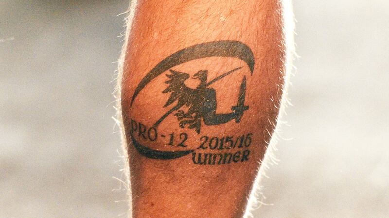 Dave Ellis’s tattoo celebrating Connacht’s Pro 12 title win in 2016. Photograph: Stephen McCarthy/Sportsfile via Getty