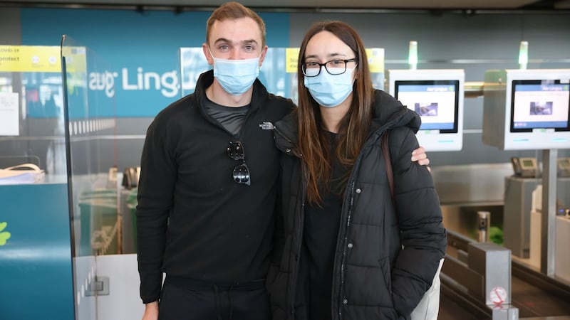 Eva Kelly, from Galway, and Andrew Cregan, from Dublin, were flying to the US to visit her brother. Photograph: Dara Mac Dónaill