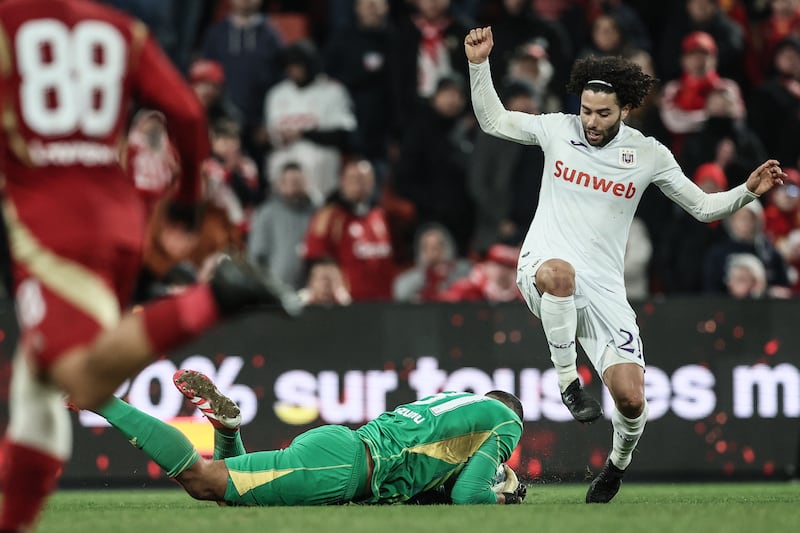 Gavin Bazunu in action for Standard Liege. He's on loan at the Belgian club from Southampton following his recovery from an Achilles injury. Photograph: Bruno Fahy/Belga Mag via AFP/Getty Images