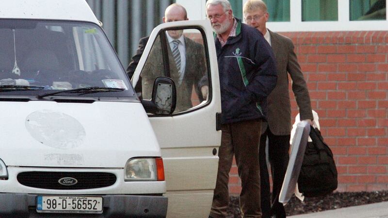 Sinn Féin TD Martin Ferris at Castlerea Prison picking up Pearse McCauley (left) and Kevin Walsh (right), who were freed after serving their sentences for the killing of Det Garda Jerry McCabe.  Photograph: Alan Betson