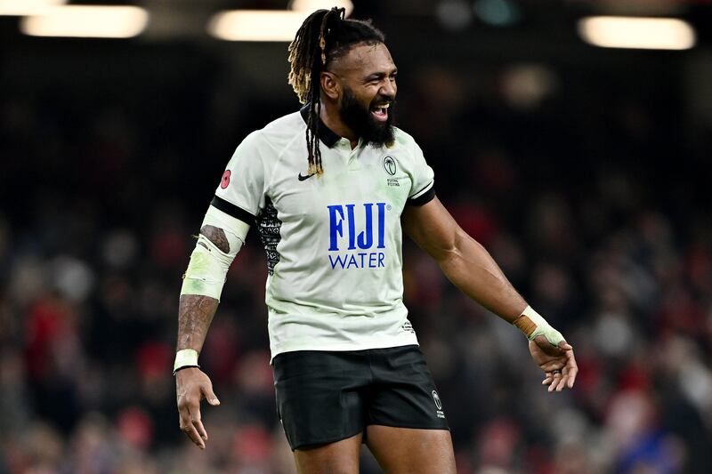 Fiji's Waisea Nayacalevu celebrates beating Wales in their 2024 Autumn Nations Series game in Cardiff. Photograph: Dan Mullan/Getty Images