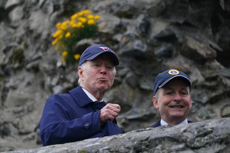 US president Joe Biden with Tánaiste Micheál Martin at Carlingford Castle, Co Louth. Photograph: Brian Lawless/PA