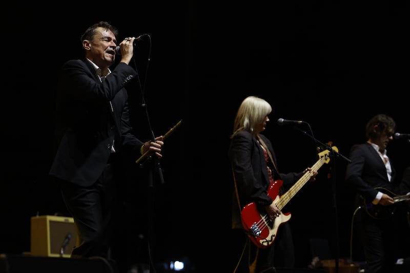 Spider Stacy and Goat Girl’s Holly Mullineaux performing at The Pogues concert at 3Arena. Photograph: Nick Bradshaw 