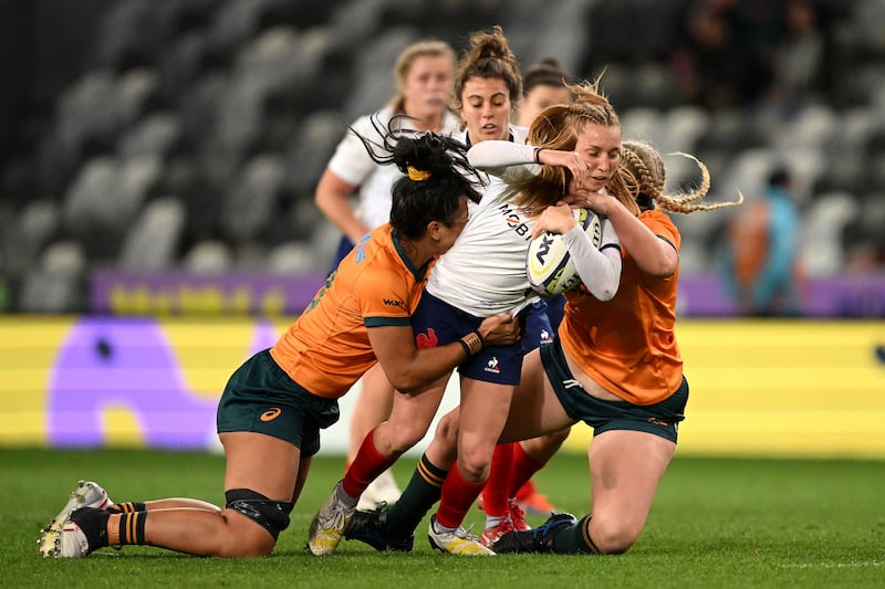 Pauline Bourdon Sansus in action for France against Australia during the 2023 WXV1 tournament. Photograph: Joe Allison/Getty Images