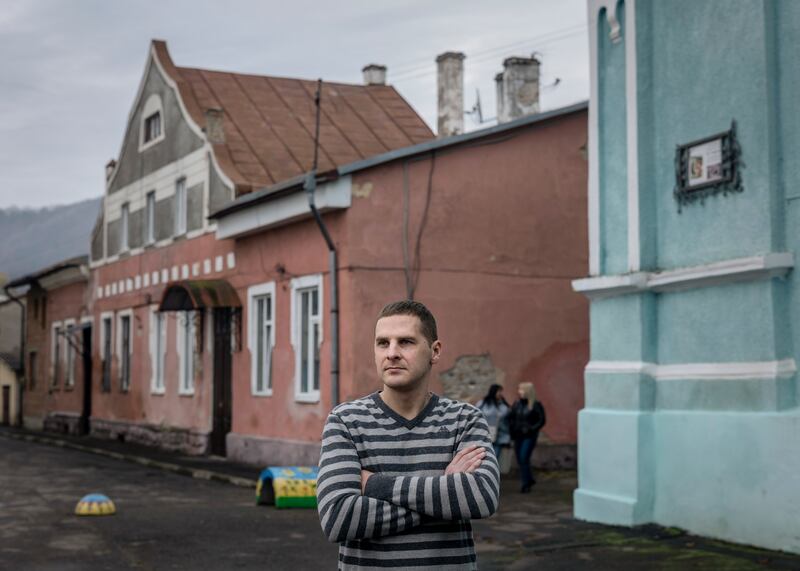 Dmytro Yefimenko, who was on his way to a doctor’s appointment when he was stopped at a checkpoint and then forced to go to military recruitment centre, in Vyzhnytsia, Ukraine on November 23rd. Photograph: Emile Ducke/The New York Times