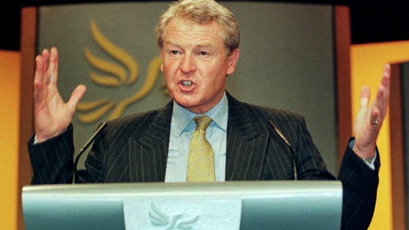 Leader of the Liberal Democrats Paddy Ashdown gives his keynote speech to the party’s annual conference in Eastbourne in 2018. Photograph: Paul Hackett/Reuters