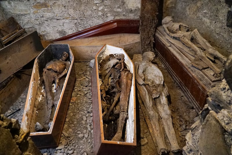 Mummified remains in the crypt of St Michan’s Church in Dublin. Photograph: Enda O'Dowd