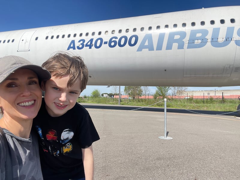 Broadcaster and writer Maïa Dunphy with her son Tom Dunphy, aged nine, who, as an aviation enthusiast, is one of Ireland's AvGeeks