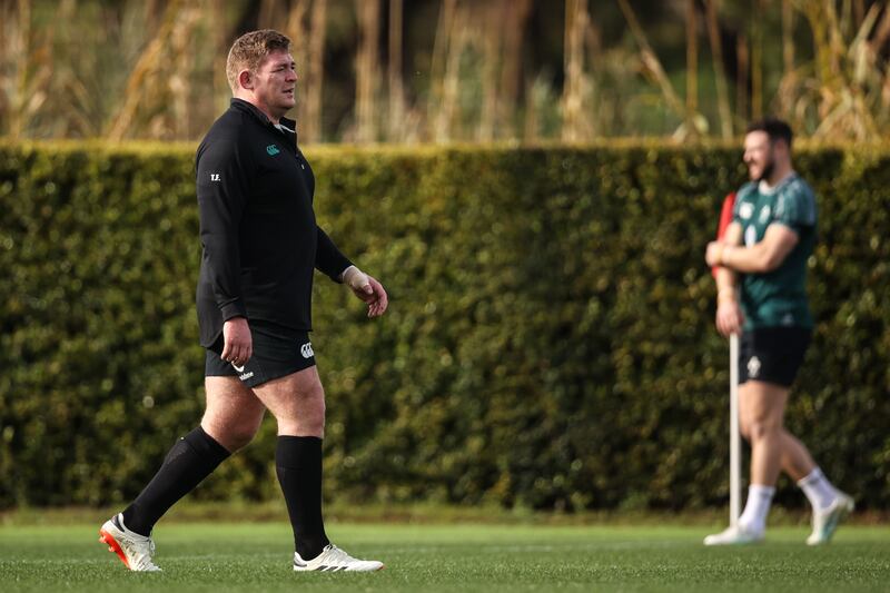 Tadhg Furlong during an Ireland training session on Saturday at The Campus, Quinta do Lago, Portugal. Photograph: Ben Brady/Inpho