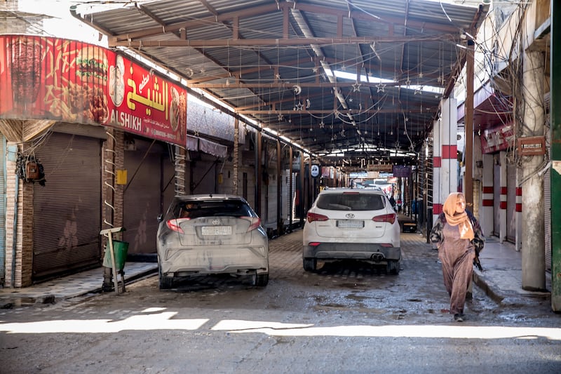 Coverings in central Kobani prevent Turkish drones from carrying out surveillance and launching targeted attacks. Photograph: Sally Hayden