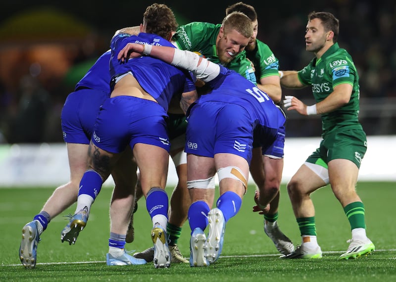 Connacht’s Sean Jansen meets a wall of Leinster defenders. Photograph: James Crombie/Inpho