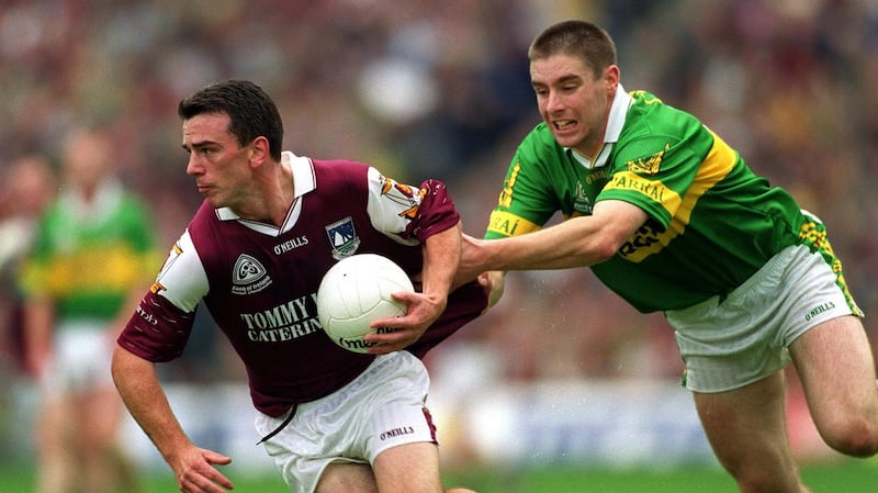 Pádraic Joyce in action for Galway against Kerry’s Darragh Ó Sé during the 2000 All-Ireland Final at Croke Park. Photograph: Andrew Paton/Inpho