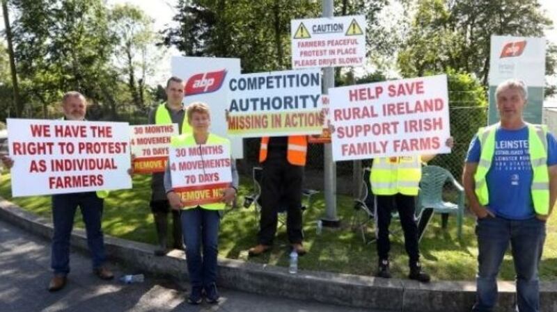 Protests by farmers continue outside meat processing plants around the country. File image