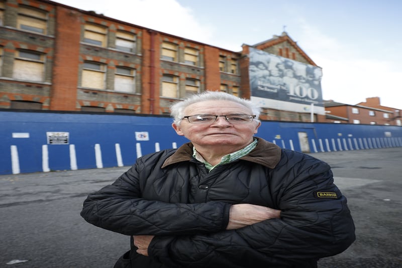 Terry Fagan outside his former school at Rutland Street where he suffered corporal punishment in the 1960s. Photograph: Nick Bradshaw