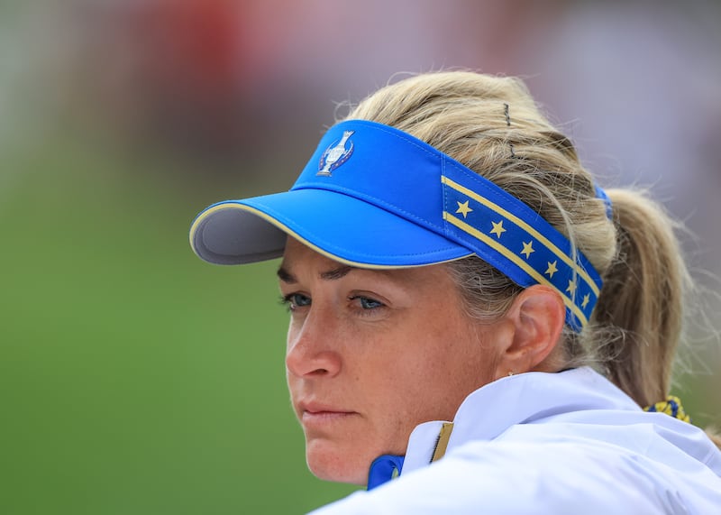 Norway's Suzann Pettersen, the captain of The European Team, watching on from a buggy on the second hole during the morning foursomes matches of the Solheim Cup. Photograph: David Cannon/Getty Images