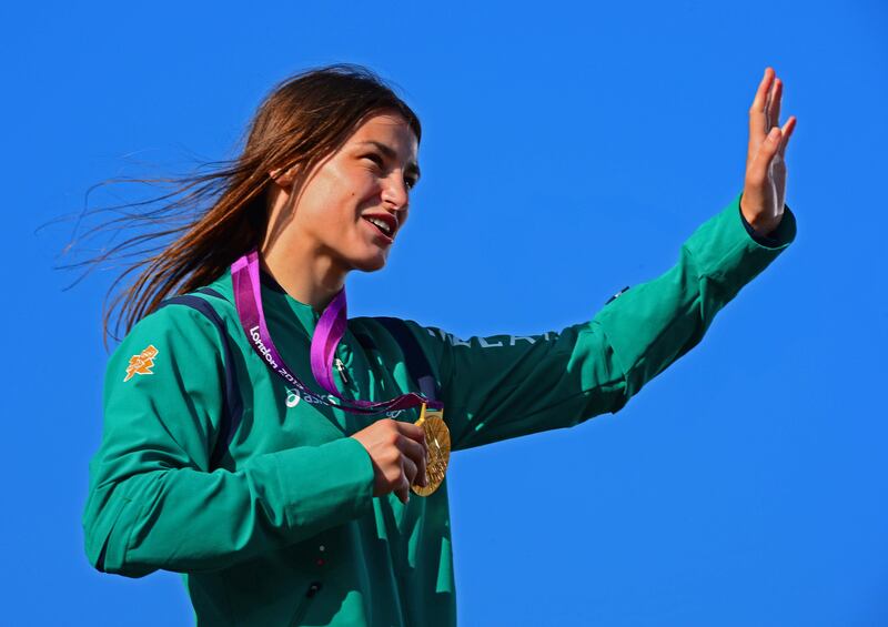 An emotional Olympic Gold Medalist Katie Taylor returns to her home town in Bray Co. Wicklow. Photograph: Eric Luke