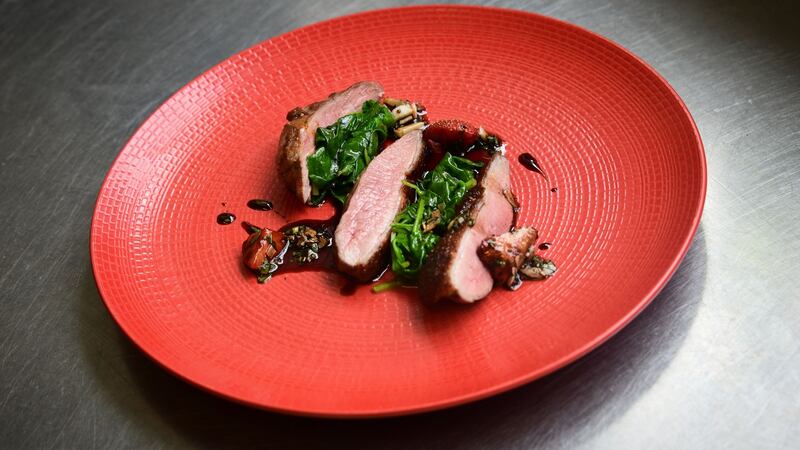 Soy and black pepper Thornhill duck breast, strawberry slaw