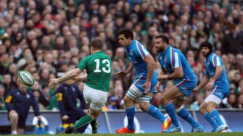 Brian O’Driscoll playing against Italy. Photograph: Colm O’Neill/Inpho