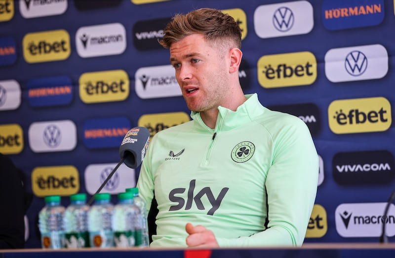 Nathan Collins at the Republic of Ireland press conference in Plovdiv on Wednesday. Photograph: Ryan Byrne/INPHO