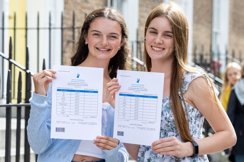 Caoimhe McDaid from Clontarf and Monica Keogh Glasnevin who both achieved 8 H1s in their Leaving Cert pictured at The Institute of Education on Leeson St, Dublin. Photograph: Tom Honan