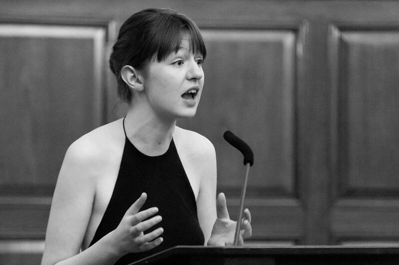 Novelist Sally Rooney, speaking at the Hist as an ‘eerily clever’  student in 2013