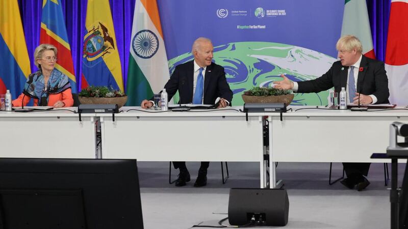 European Commission president Ursula von der Leyen, US president Joe Biden, and British prime minister Boris Johnson Photograph: Steve Reigate/Daily Express/PA Wire