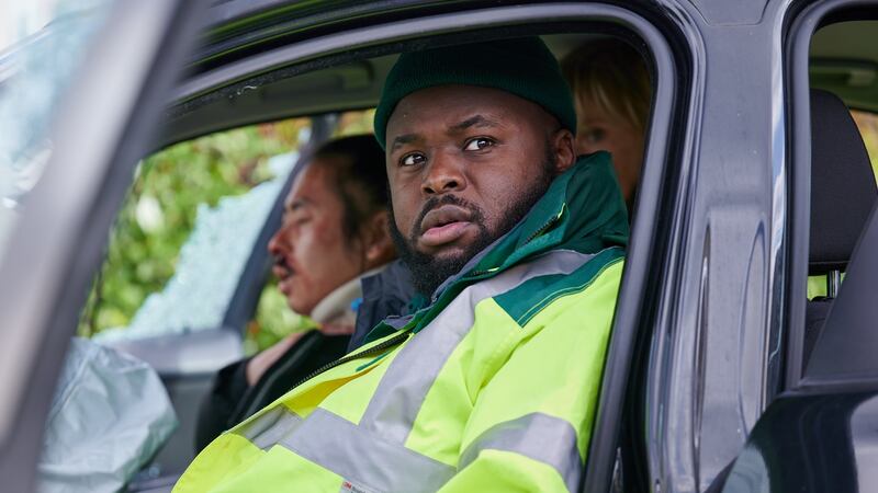 Samson Kayo and Jane Horrocks are back on-screen this week as south London’s oddball parademics Wendy and Maleek in Bloods. Photograph: Sky UK