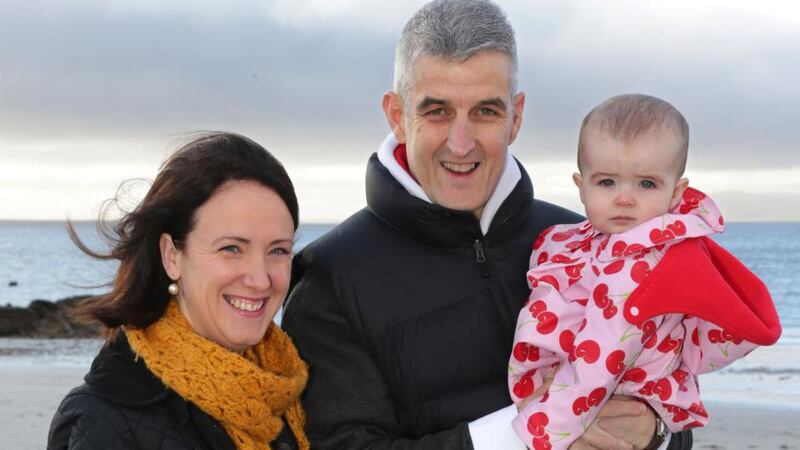 Barry Casserly, who needed a liver transplant with his wife, Elizabeth, and their daughter, Annie (1), at Salthill in Galway. Photograph: Joe O’Shaughnessy