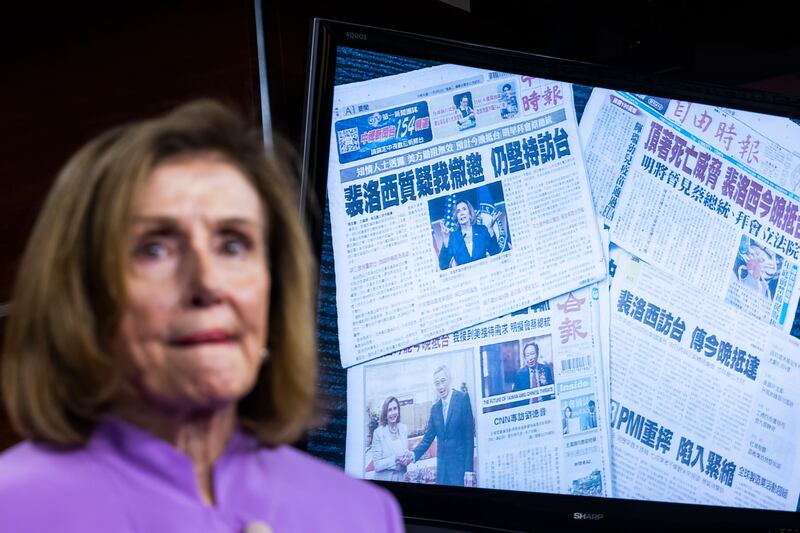 Then US House speaker Pelosi speaks to the media about her trip to Taiwan on August 10th last year. Photograph: Jim Lo Scalzo/EPA