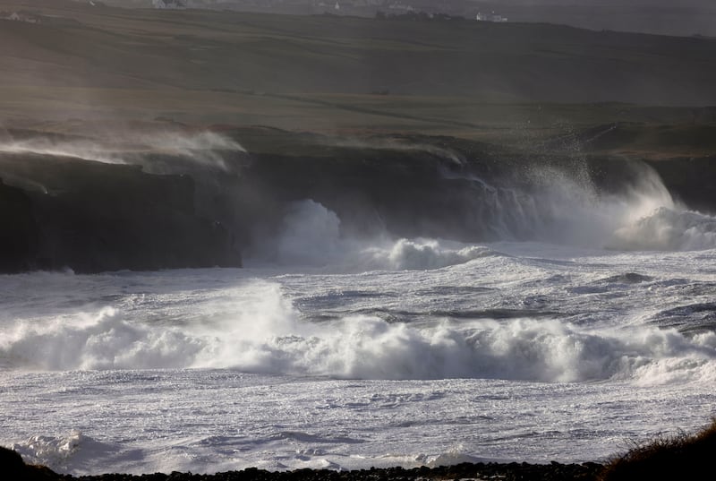 Powerful waves and strong winds lash the Co Clare coastline at Doolin during Storm Éowyn. Photograph: Alan Betson