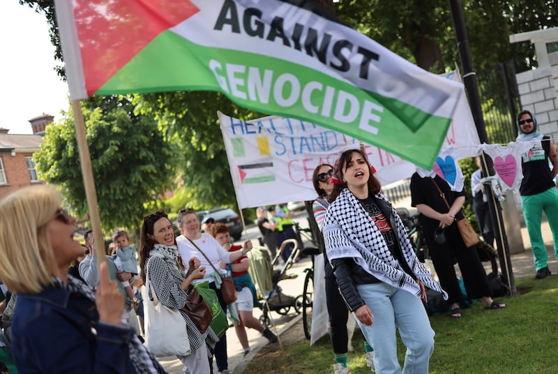 Mothers Against Genocide at a protest at the US embassy in Dublin. Photograph: Dara Mac Dónaill