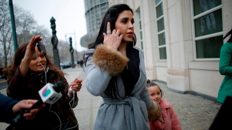 Guzmán’s wife Emma Coronel Aispuro. He was denied a request to hug her prior to the start of the trial. Photograph:  Kena Betancur/AFP/Getty Images