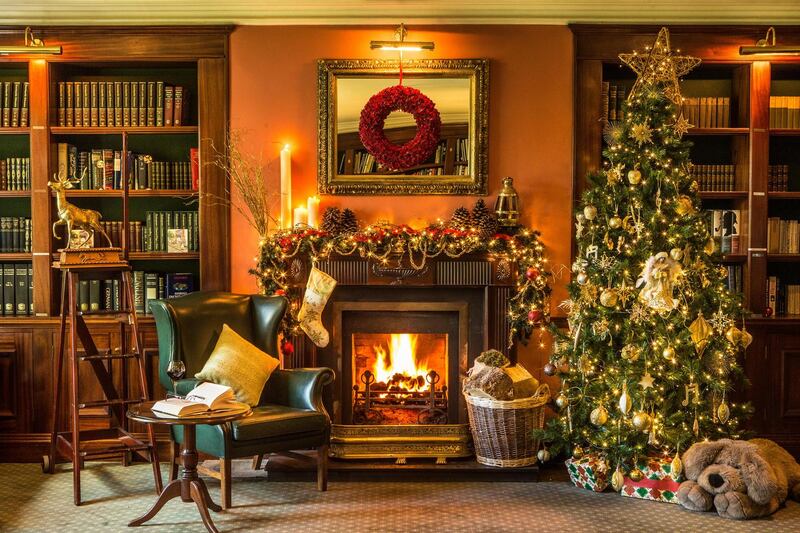 Sheen Falls Lodge in Kenmare, Co Kerry, sticks to a traditional Christmas palette of reds, golds and green but updates the decorations every year