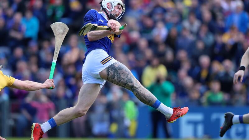 Tipperary’s Ger Browne scores a goal in the Munster Senior Hurling Championship Round 2 game against Clare in Semple Stadium on April 24th. Photograph: Bryan Keane/Inpho