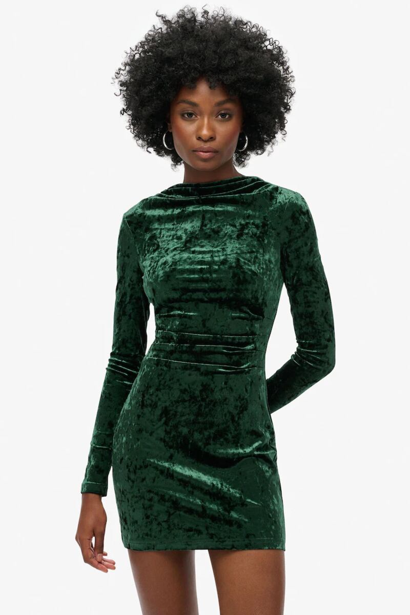 Green velvet dress, €74.99, Superdry at Next