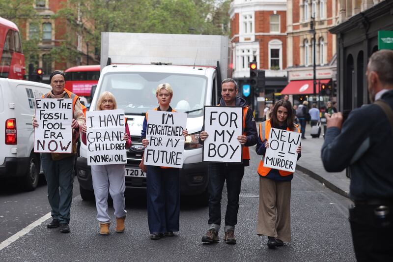 Just Stop Oil protesters walk down Shaftesbury Avenue on June 7th in London. Photograph: Dan Kitwood/Getty Images