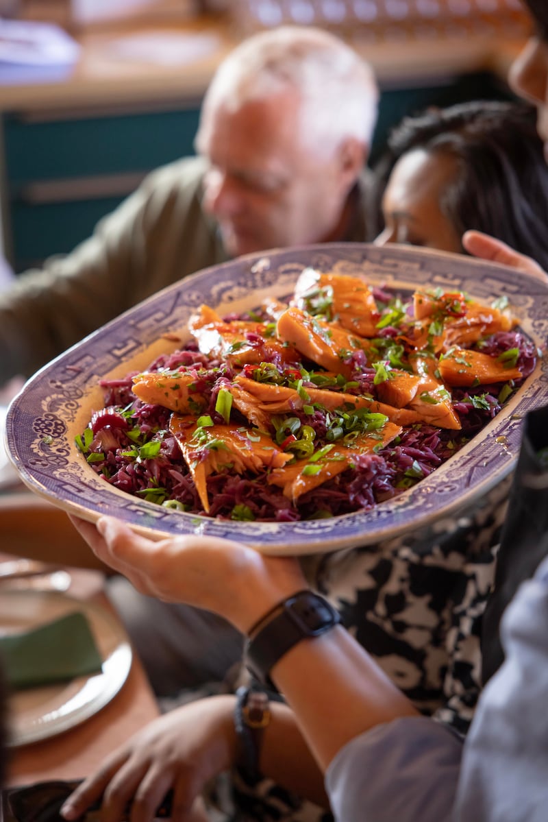 Hot smoked salmon and spiced red cabbage, recomended by Frank Hederman at Belvelly Smokehouse. Photograph: Ruth Calder Potts