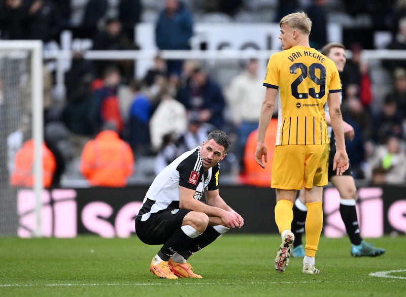 Newcastle's Fabian Schaer dejected after the final whistle. Photograph: Stu Forster/Getty Images