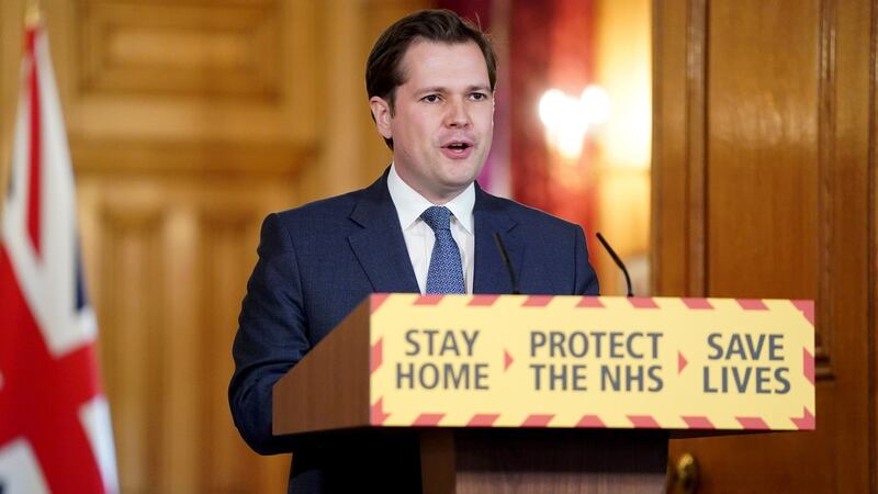 Housing Secretary Robert Jenrick speaks at the daily Covid-19 news conference at 10 Downing Street in London on Saturday. Photograph: Pippa Fowles via Reuters