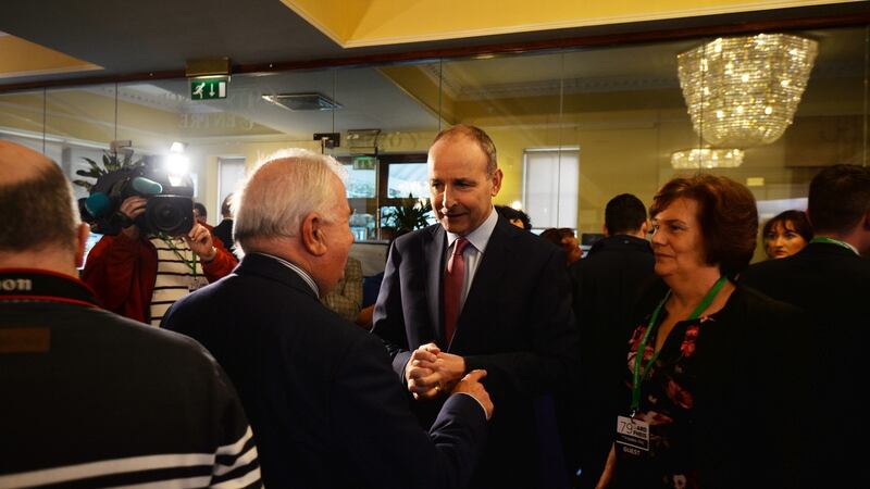 Party leader Micheál Martin presses the flesh at the Fianna Fáil Ardfheis in the Citywest Hotel. Photograph: Alan Betson/The Irish Times