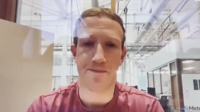 Mark Zuckerberg in a conference call to Meta staff last month where he laid off 11,000 employees. Photograph: NBC