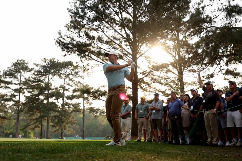 Rory McIlroy plays a shot on the 17th hole during the first round of the 2023 Masters Tournament on Thursday. Photograph: Christian Petersen/Getty Images