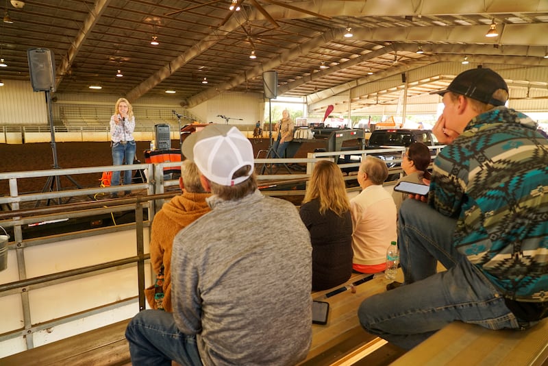 Nancy Hammond preaches during 'Cowboy Church' at the National Barrel Horse Association World Championship in Perry, Georgia. Photograph: Enda O'Dowd