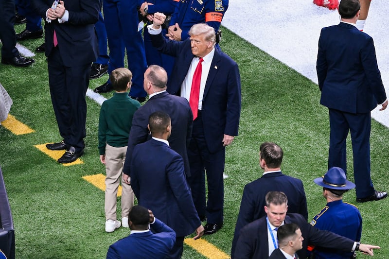 US president Donald Trump at The Caesars Superdome ahead of kick-off. Photograph: PA