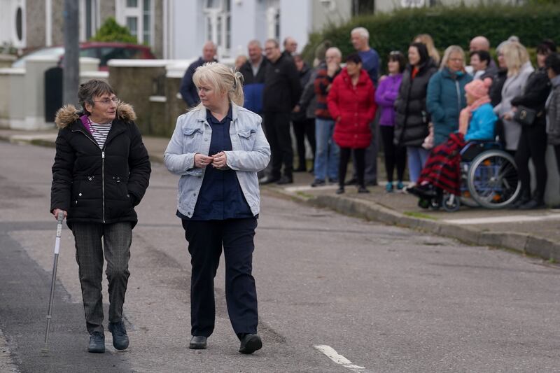 The community gather in St Bernard's Place, Fermoy, Co Cork, ahead of the funeral cortege for Tina Satchwell. Photograph: Brian Lawless/PA Wire