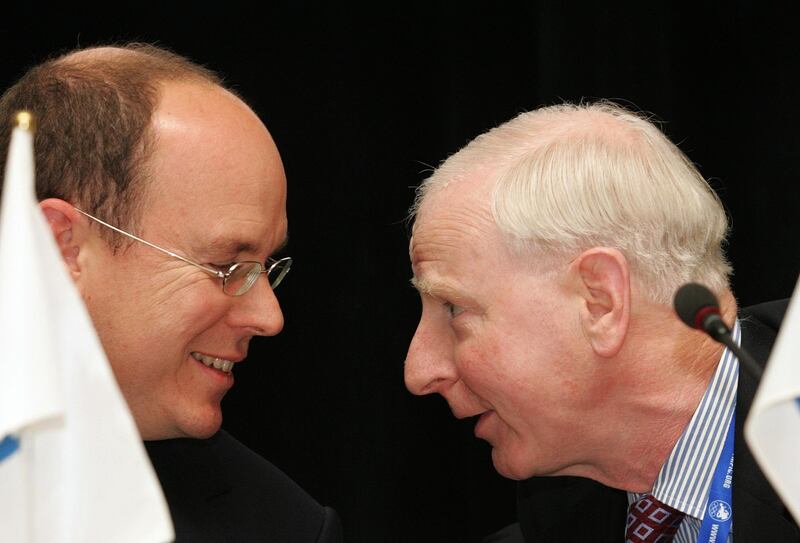 Prince Albert II of Monaco talks to Pat Hickey. Photograph: Morgan Treacy/Inpho