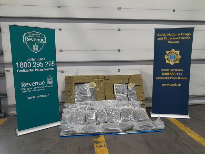 Revenue officers seized 2kg of MDMA with an estimated street value of €120,000 and 26kg of herbal cannabis with an estimated street value of €520,000.