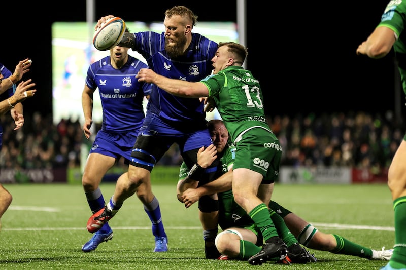 Leinster's RG Snyman keeps the ball away from Connacht's David Hawkshaw during the teams' clash last week. Photograph: Laszlo Geczo/Inpho