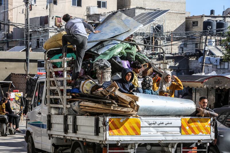 Palestinians with their packed belongings continue to depart from the eastern neighborhoods of Rafah in Gaza due to ongoing Israeli attacks. Photograph: Abed Rahim Khatib/Anadolu via Getty Images